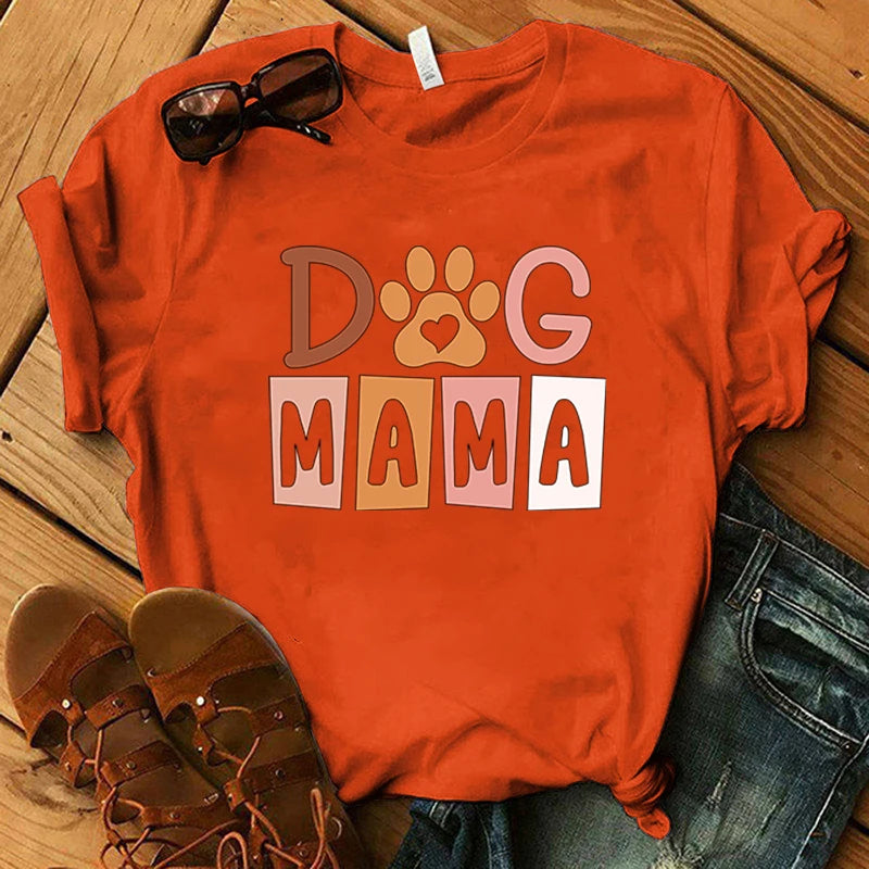 Dog Mama Printing Round Neck T-Shirt