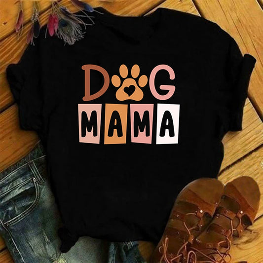 Dog Mama Printing Round Neck T-Shirt